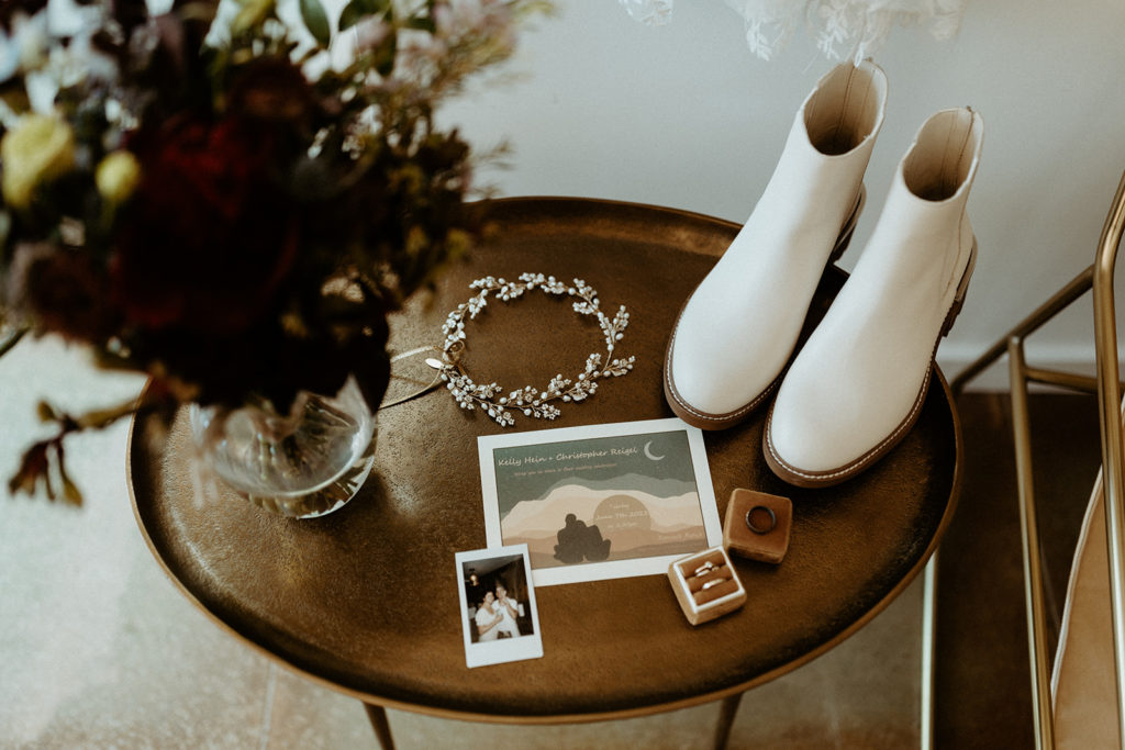 Elopement accessories placed on table