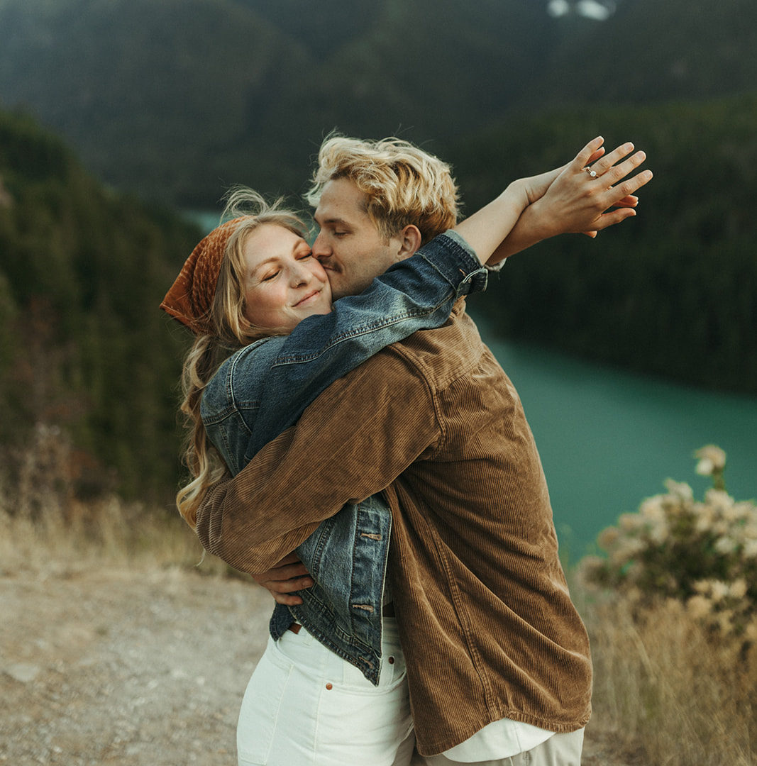 Couple embraces at North Cascades National Park