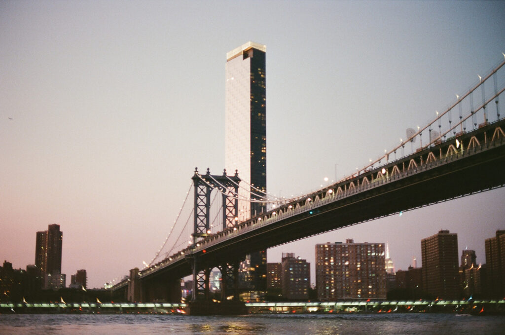 new york city skyline from brooklyn as film photography