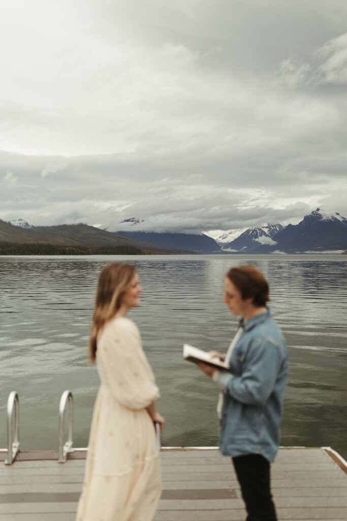couple exchanges vows at Glacier National Park elopement
