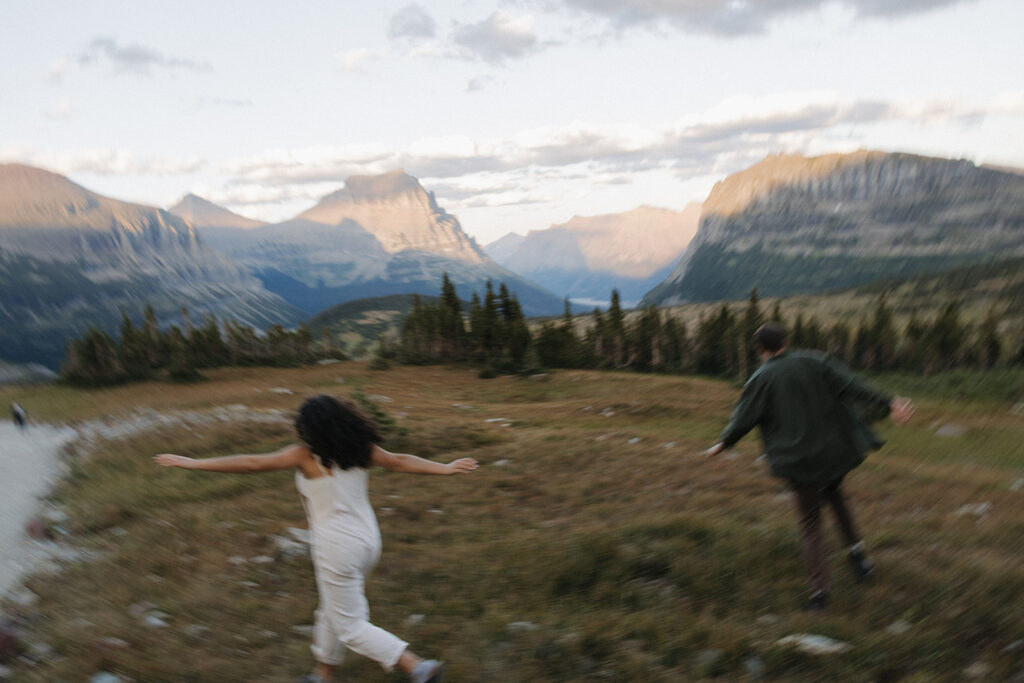 couple runs at Glacier National Park couples adventure