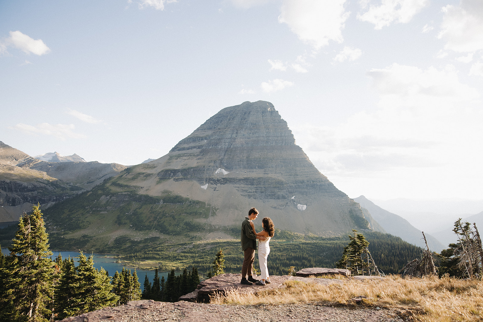couples adventure engagement session at Glacier National Park