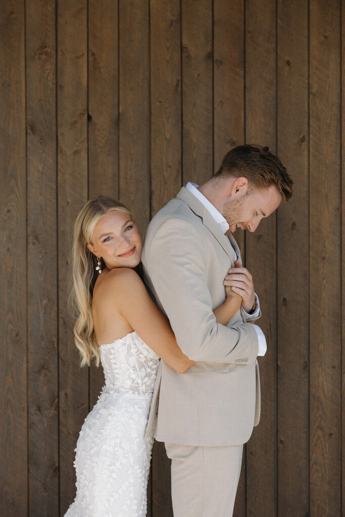 first touch with bride and groom at montana wedding venue