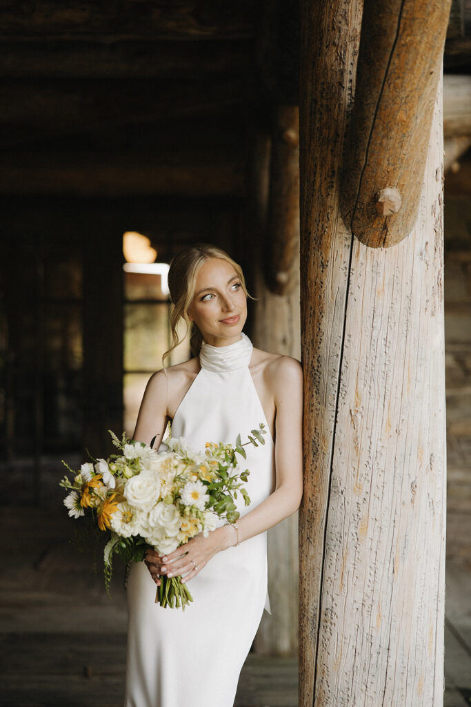 portrait of bride at montana intimate wedding