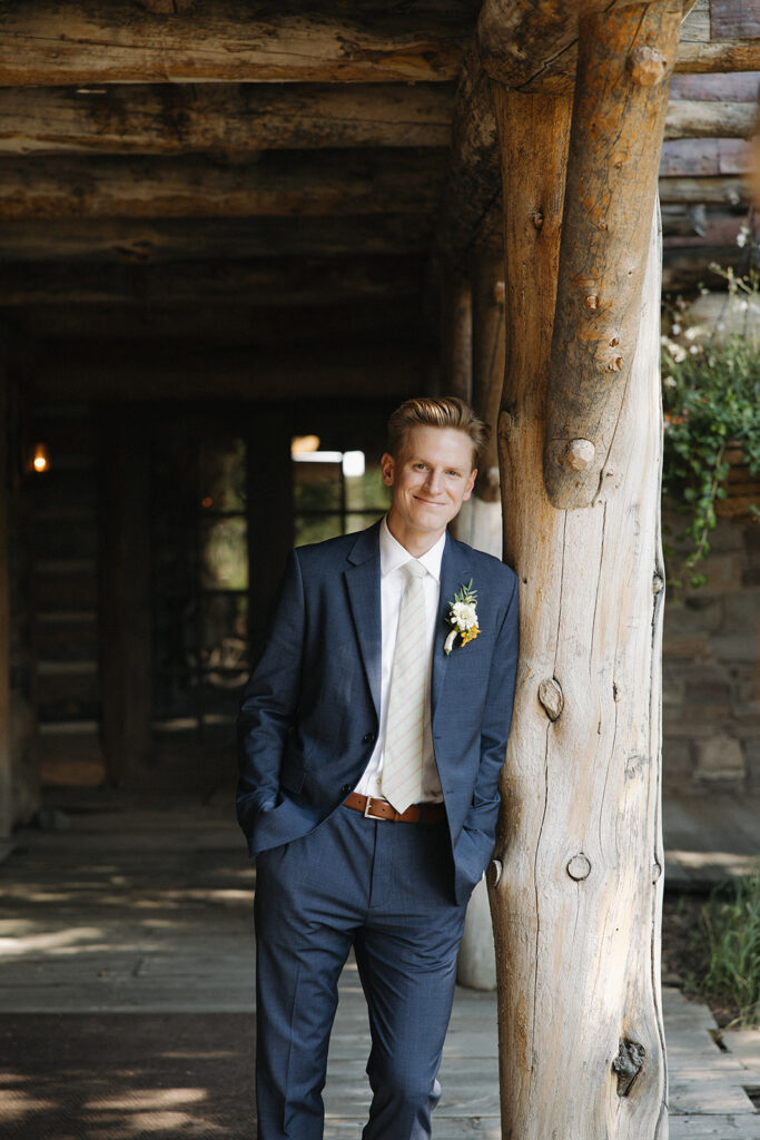 portrait of groom at montana intimate wedding