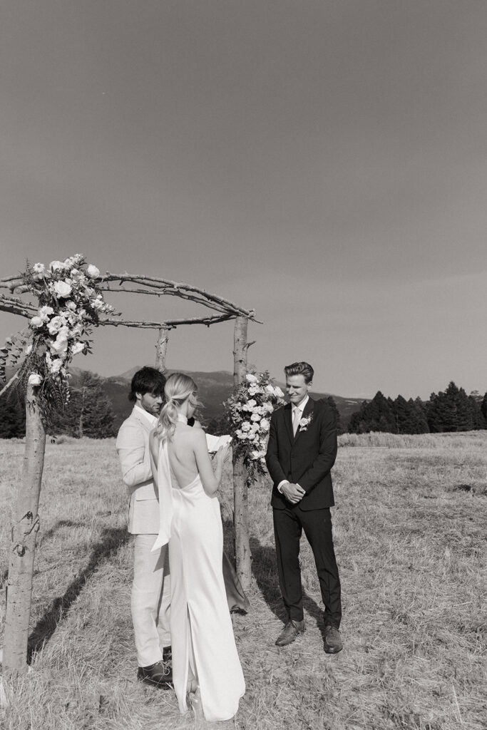 bride reads vows at montana intimate wedding