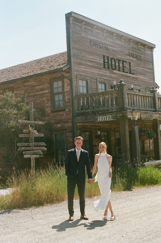 35mm film of bride and groom at montana intimate wedding