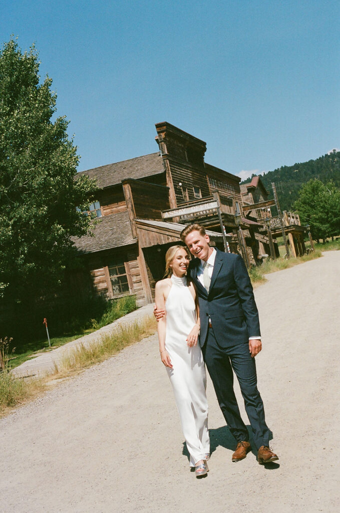 35mm film of bride and groom at montana intimate wedding