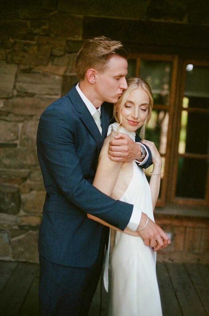 35mm film of bride and groom at montana intimate wedding