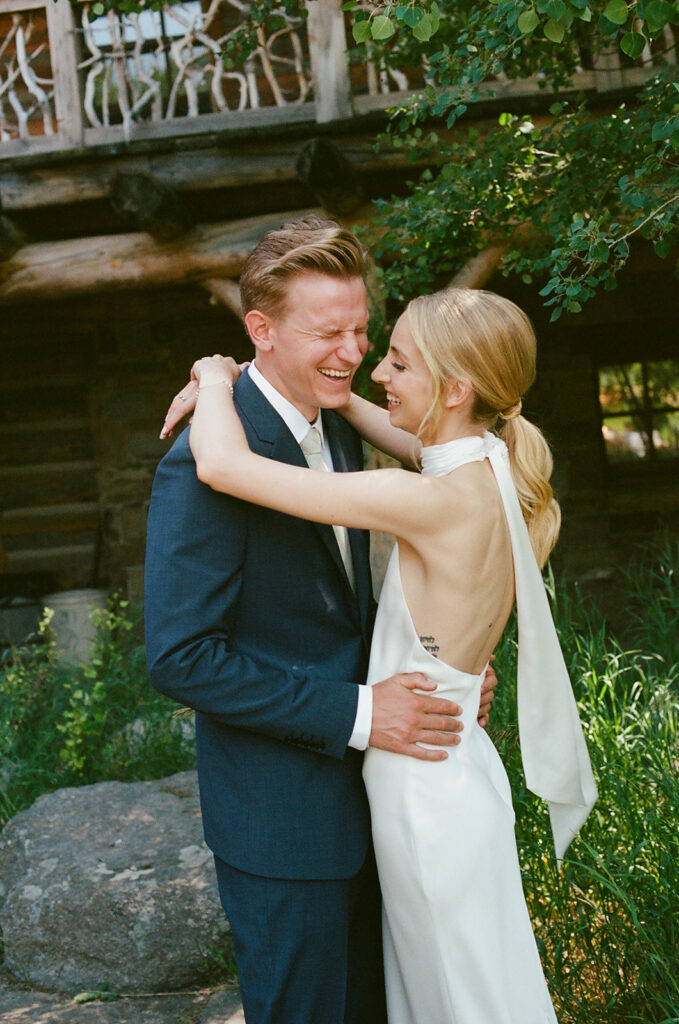 35mm film of bride and groom at montana intimate wedding