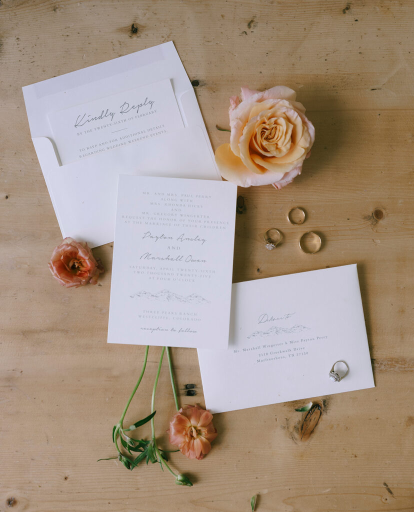 Wedding invitation details at Three Peaks Ranch Westcliffe Colorado